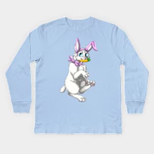 Bobtail BunnyCat: White (Pink) Kids Long Sleeve T-Shirt